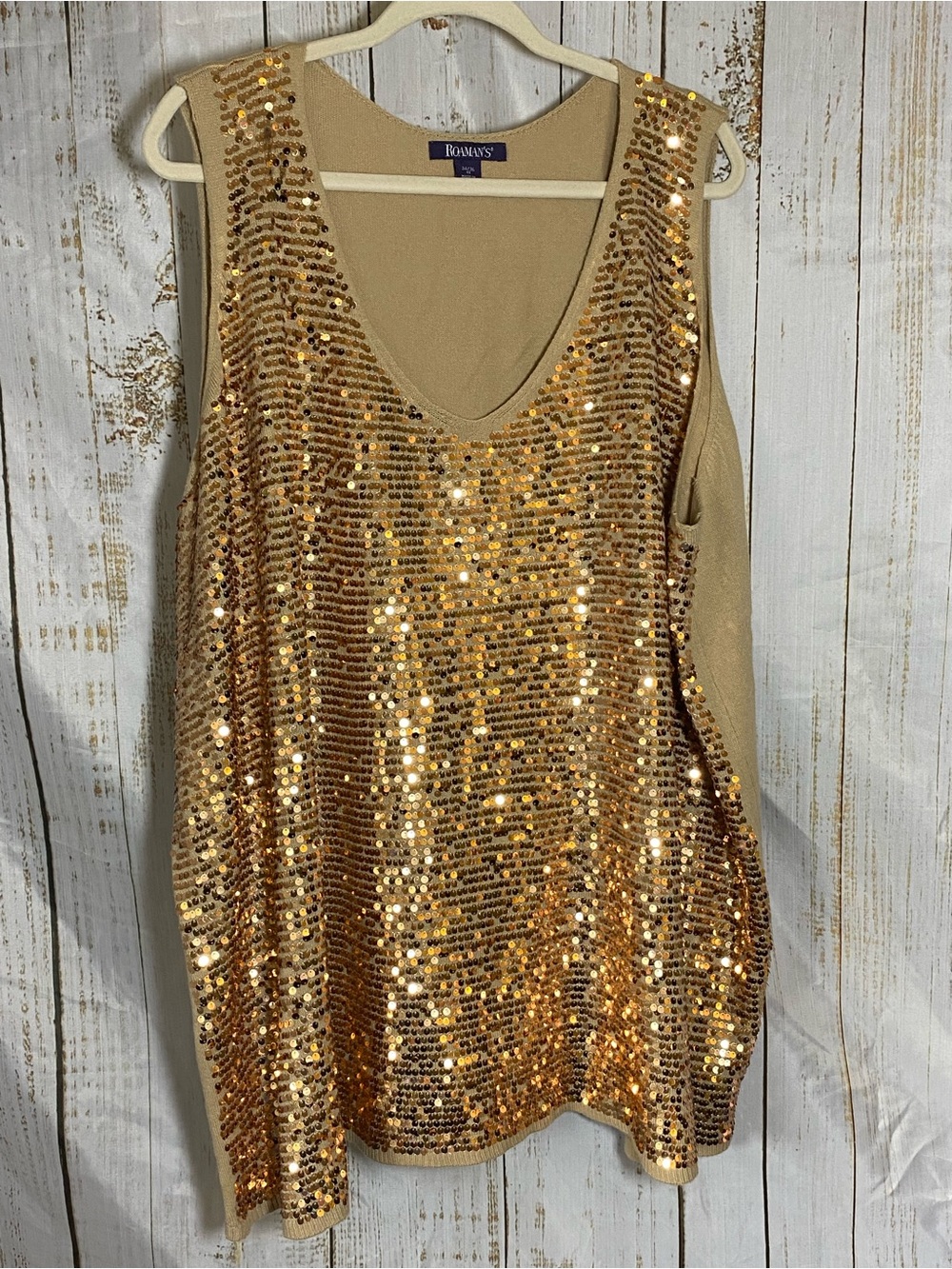 Plus Size Gold Sequin Sleeveless Women's Top